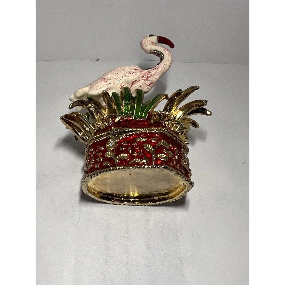 Flamingo Red Trinket Box Bejeweled Figurine Rhinestones READ